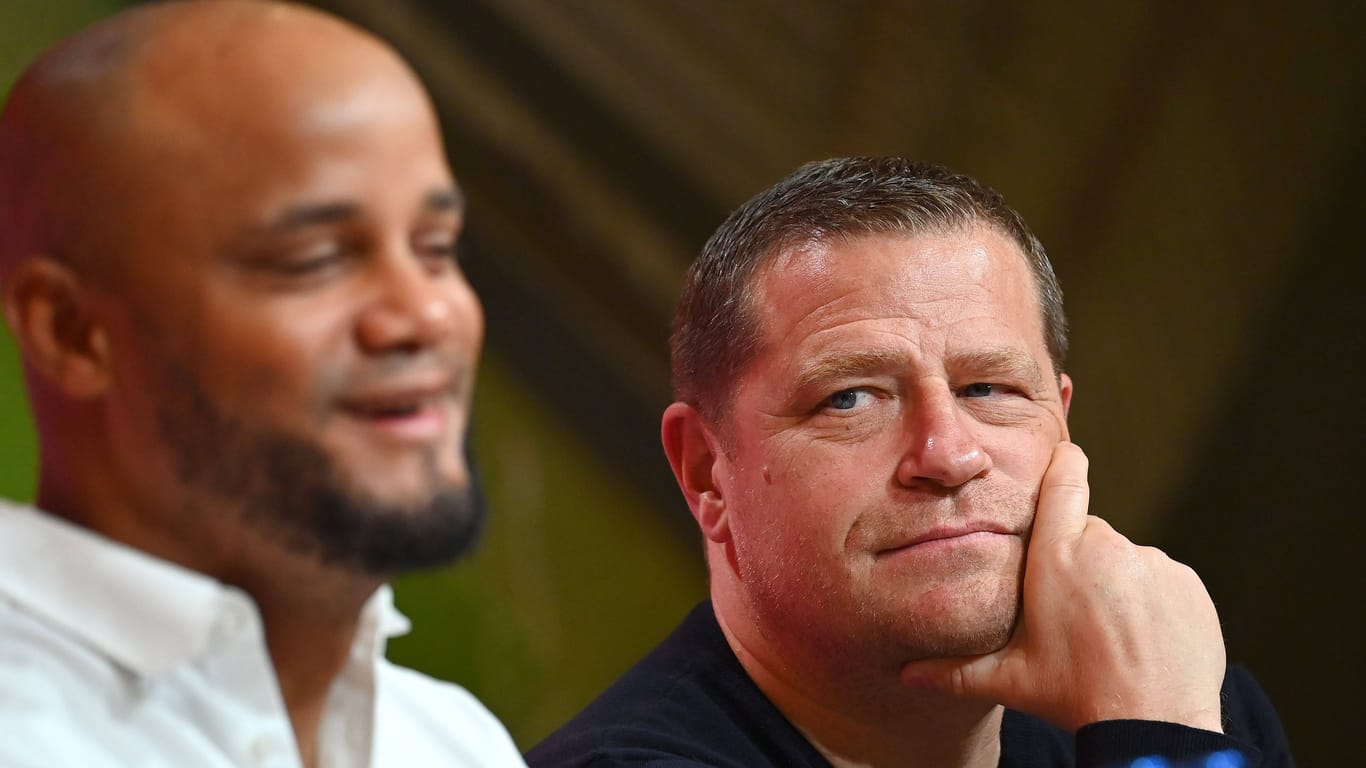 Vincent Kompany (l.) und Max Eberl: Trainer und Sportvorstand des FC Bayern haben in diesem Sommer viel zu tun.