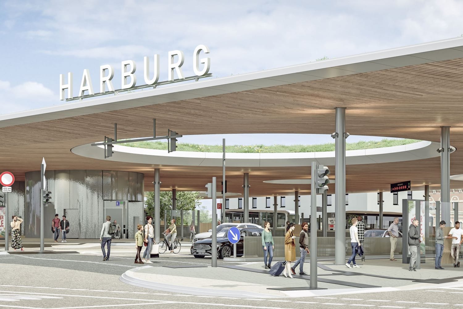 So soll der neue Busbahnhof in Harburg aussehen: Die Hochbahn plant, ihn im Frühsommer 2026 zu eröffnen.