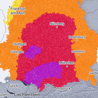 Die t-online-Unwetterkarte: In Teilen Süddeutschlands ist die höchstmögliche Warnstufe ausgerufen worden.