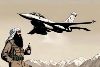 Ein Plakat wirbt für das Osama Bin Lager-Bier aus England.