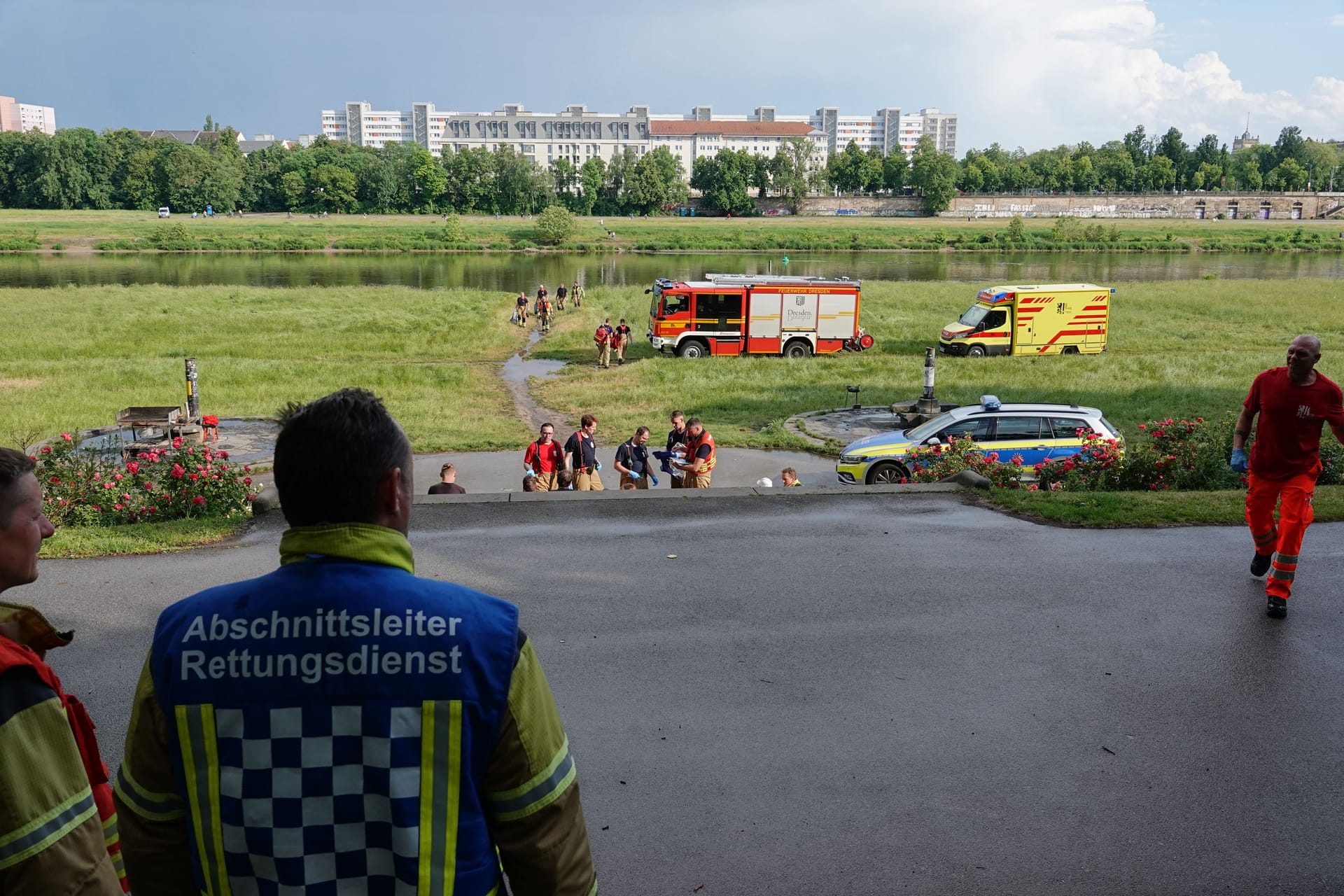 Elbufer in Dresden: In diesem Bereich ist am Montag ein Blitz eingeschlagen.