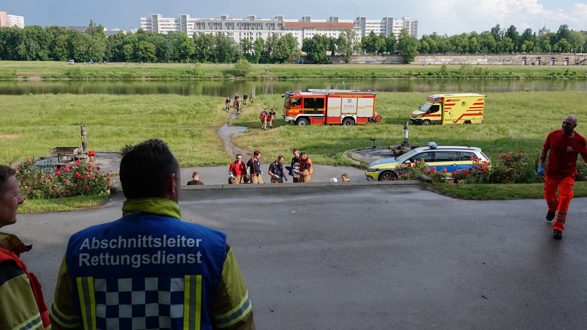 Elbufer in Dresden: In diesem Bereich ist am Montag ein Blitz eingeschlagen.