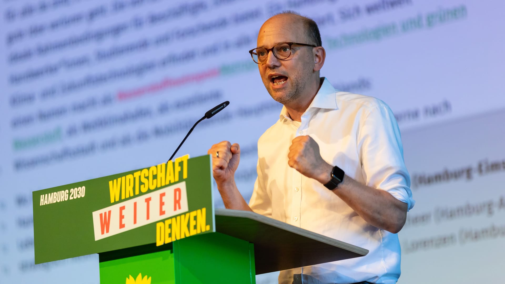 Till Steffen spricht auf einem Parteitag der Grünen (Archivbild): Unbekannte hatten es auf das Büro des früheren Hamburger Justizministers abgesehen.