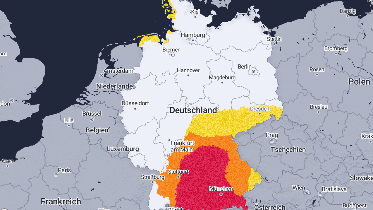 Aktuelle Unwetterwarnung für Deutschland, 31.05.2024, 7:05 Uhr.