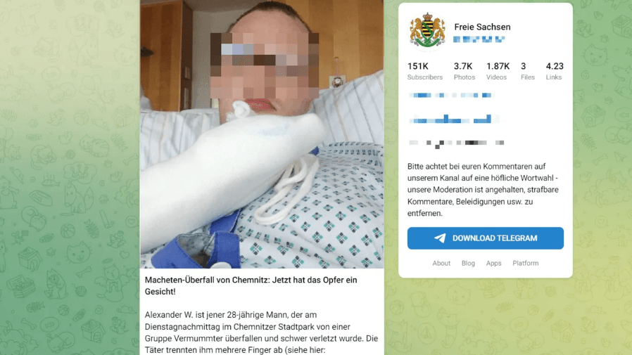 "Freie Sachsen": Die rechtsextreme Gruppe hatte sehr schnell ein Foto des vermeintlichen Opfers und verbreitete die Story vom Antifa-Überfall.