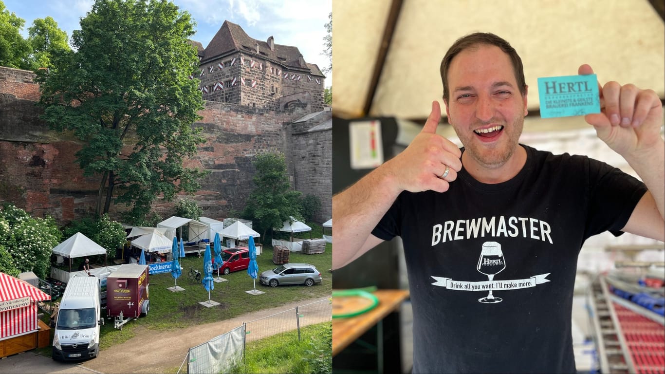 Im Burggraben in Nürnberg wird gerade das Bierfest aufgebaut: Mit dabei ist auch Brauer David Hertl aus Schlüsselfeld.