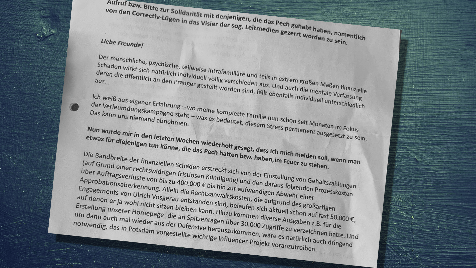 Schreiben an mutmaßliche Unterstützer der Besucher des "Adlon-Treffens"