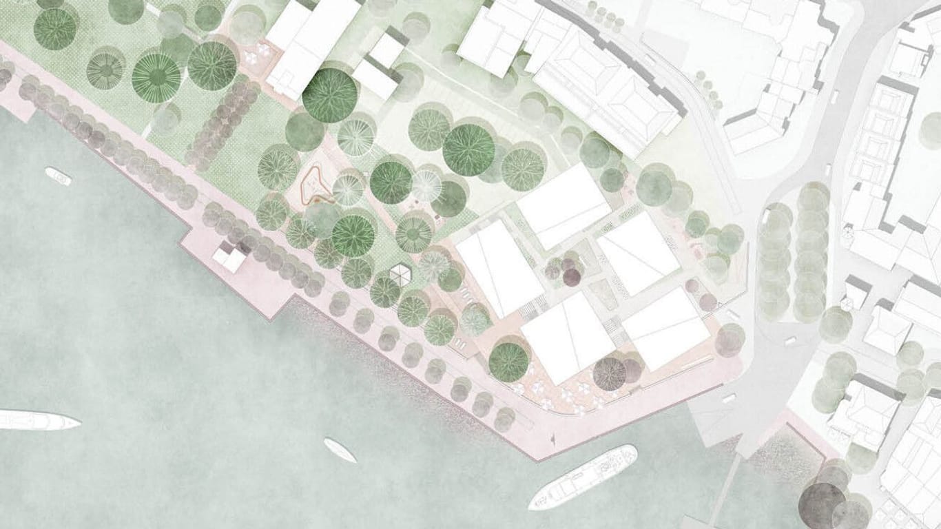 Bauplan aus der Vogelperspektive: Das Konzept sieht fünf Häuser vor, die die alte Strandlust ersetzen sollen.
