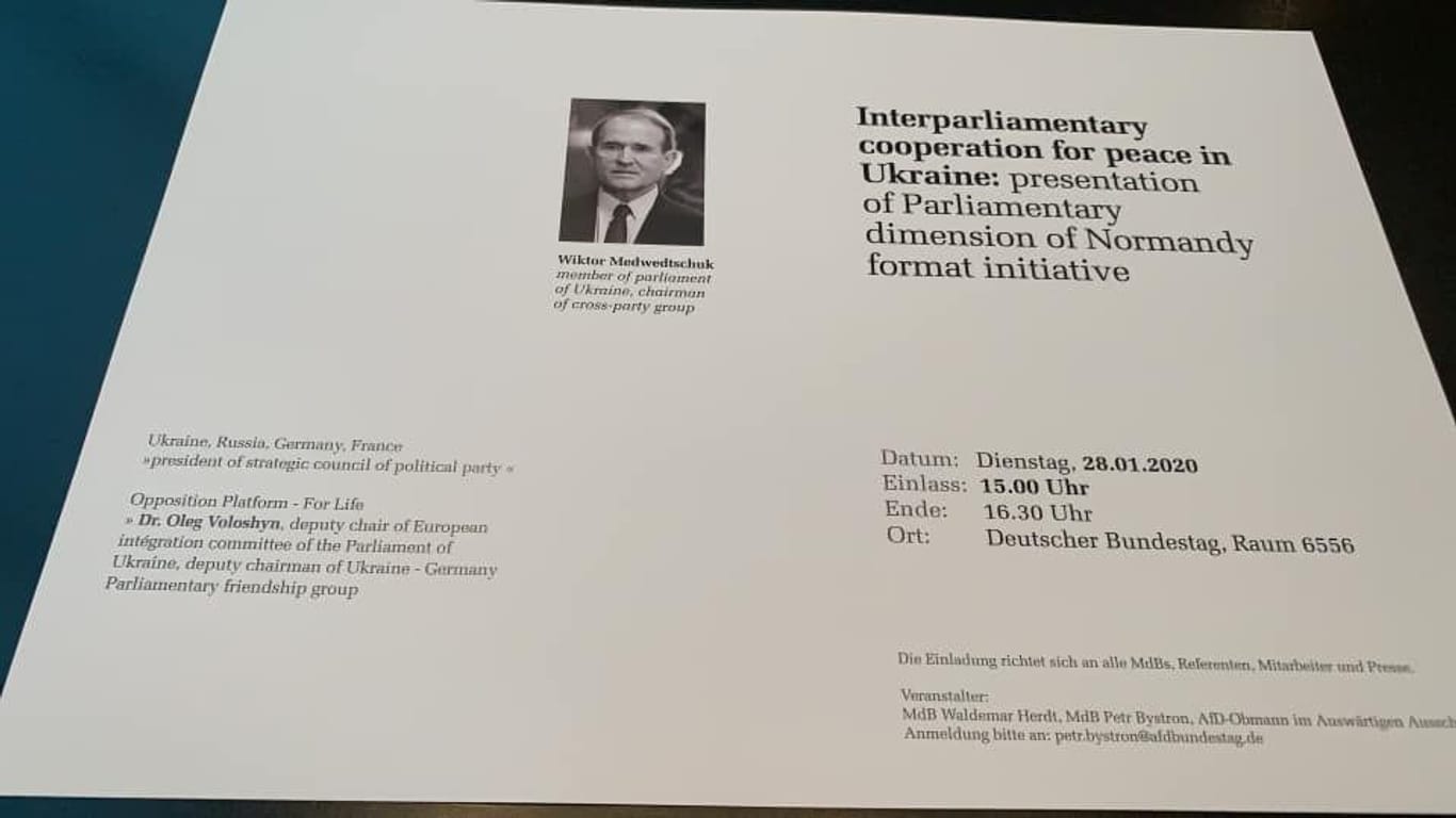 Einladung zum Treffen mit Medwedtschuk im Bundestag: Die Anmeldungen nahm Bystrons Büro entgegen.