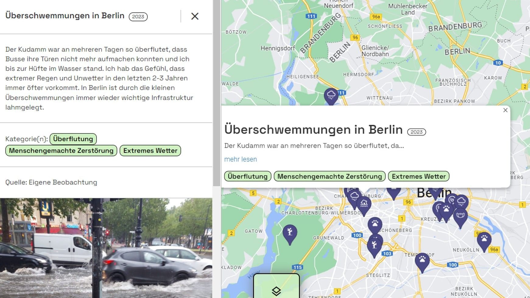 Die "Climate Stories Map": Nutzer können Folgen des Klimawandels selbst eintragen.