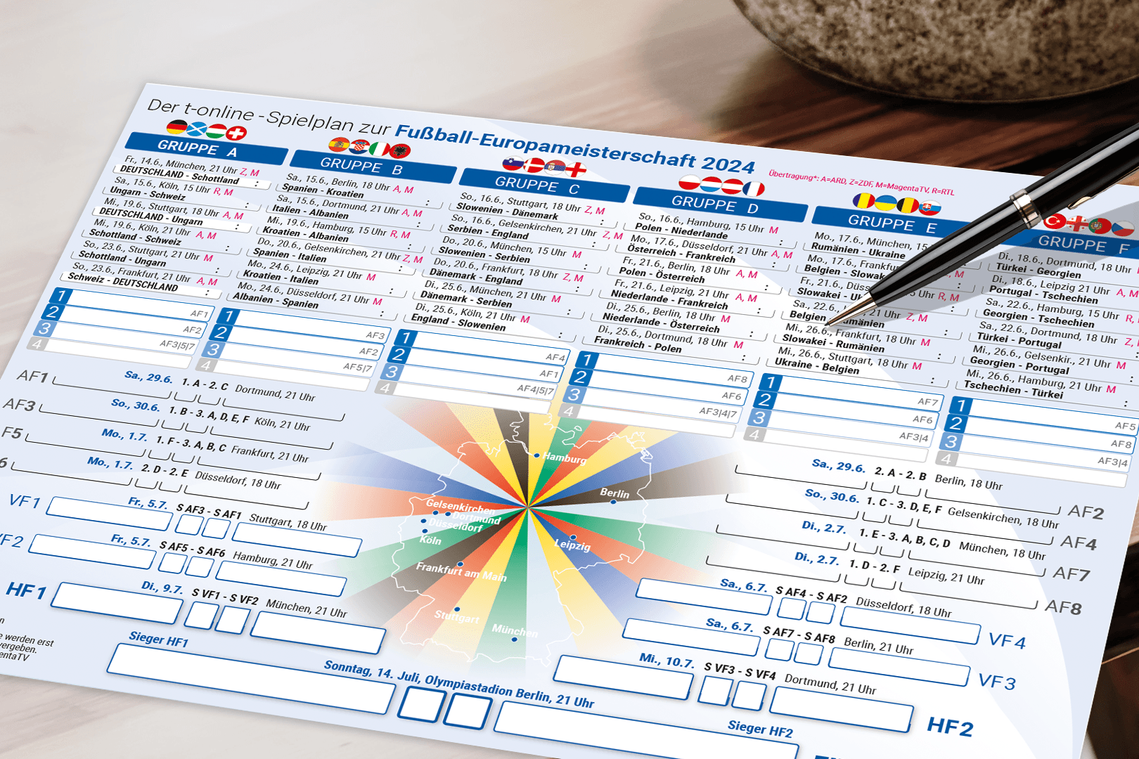 Immer up to date: Den Spielplan zur Fußball-EM 2024 gibt es hier zum Ausdrucken.