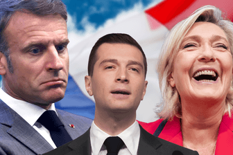 Macron, Bardella und Le Pen: In Frankreich stehen Neuwahlen an. Die Rechten könnten dabei als Sieger herausgehen.