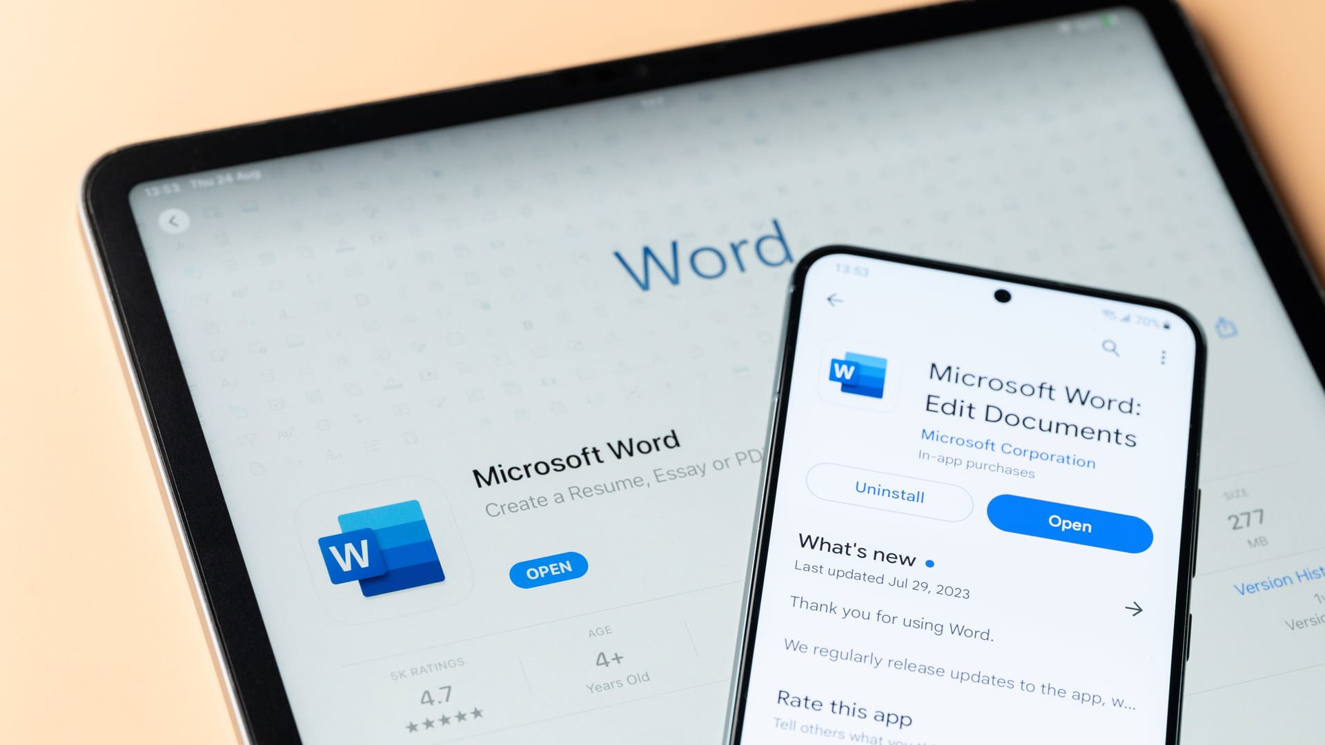 Microsoft word app on Ipados and google store