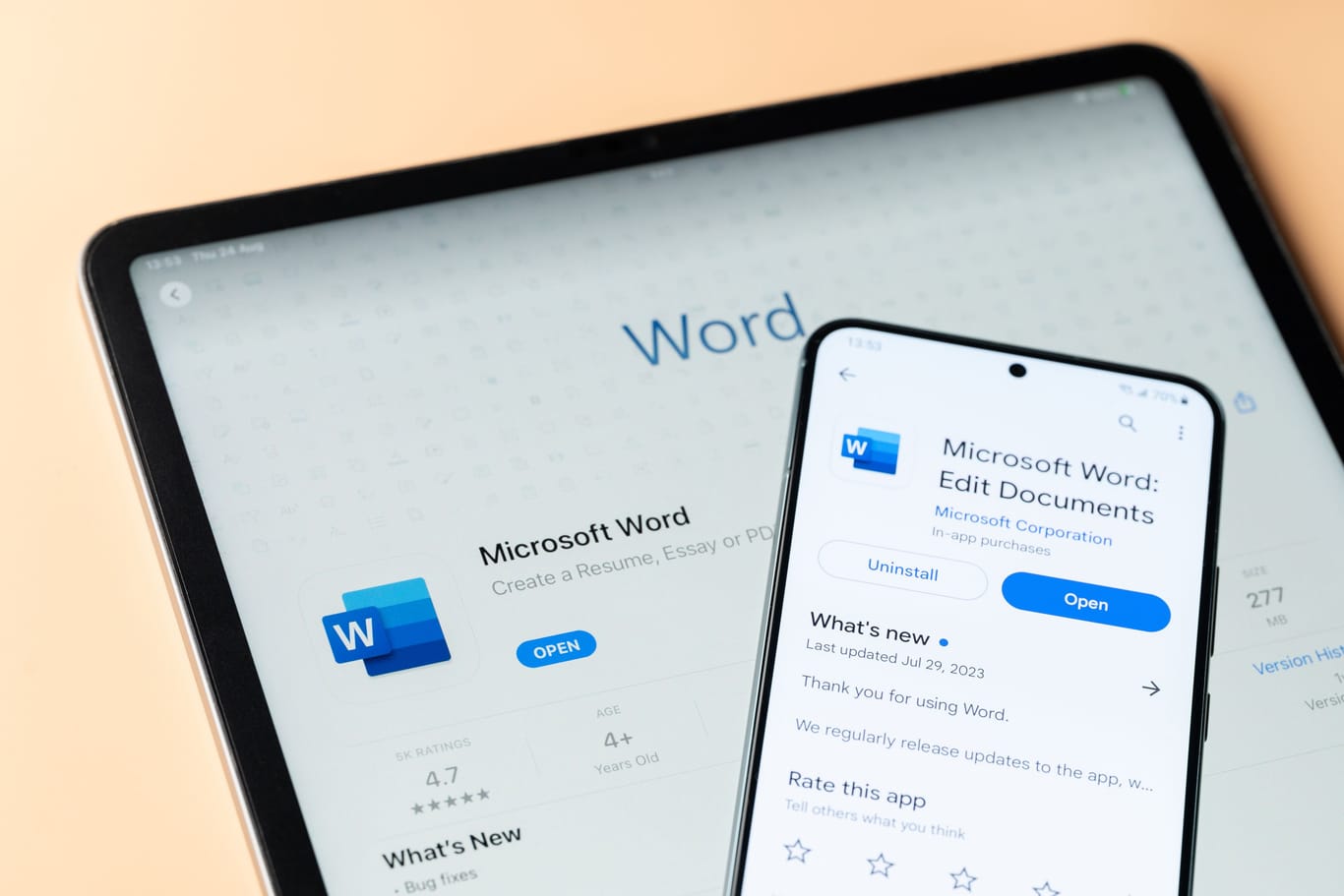 Microsoft word app on Ipados and google store