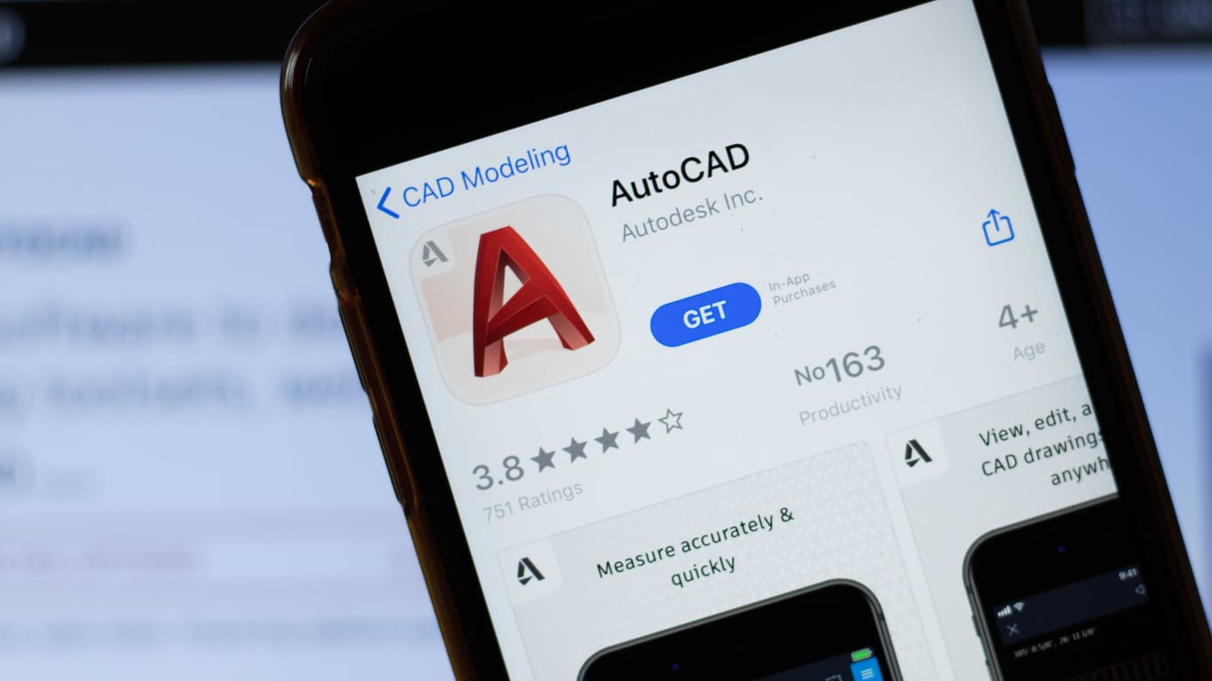 New York, USA - 15 May 2020: AutoCAD mobile app logo on phone screen, close-up icon, Illustrative Editorial