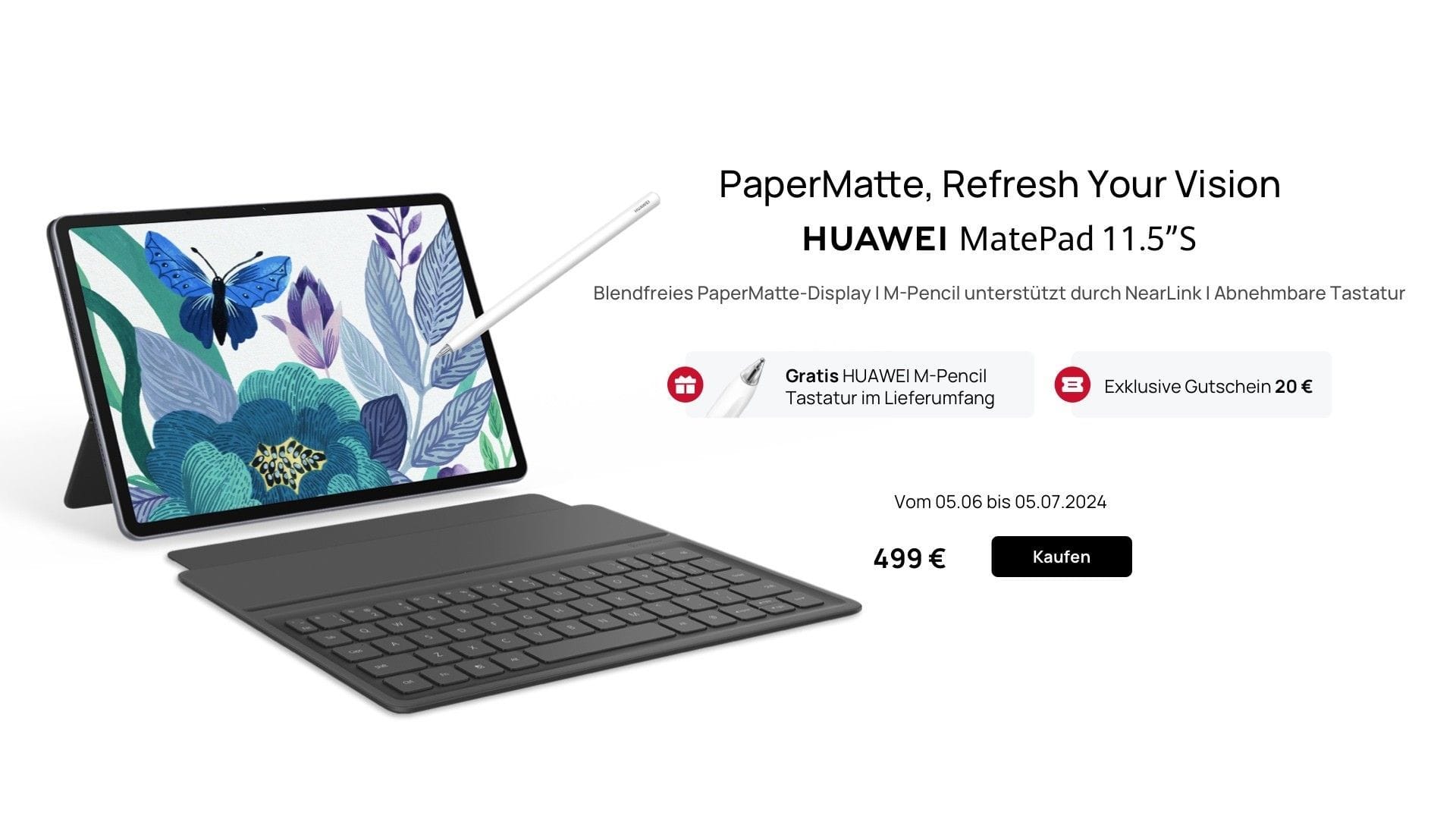 Mit Gratis-Zubehör und satten Rabatten: HUAWEI launcht neues Tablet und zwei Laptops.