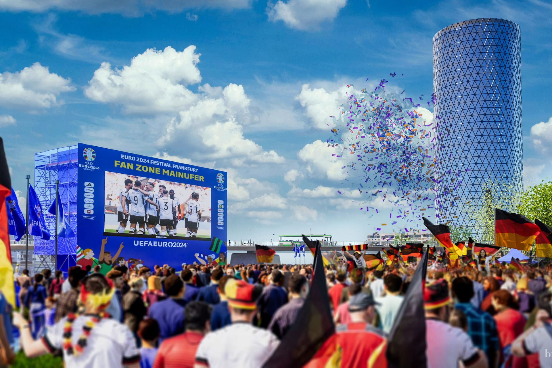 Frankfurt_Fan Zone Mainufer Big Screen und Fans_©_Brandmission