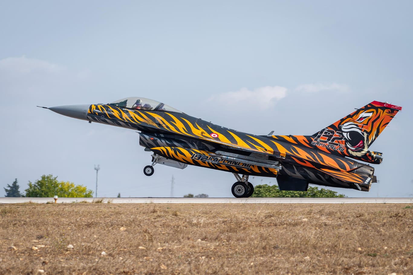 Eine F-6 Fighting Falcon der türkischen Air Force (Archivbild): Auf dem Jet ist ein Tigerkopf zu sehen.