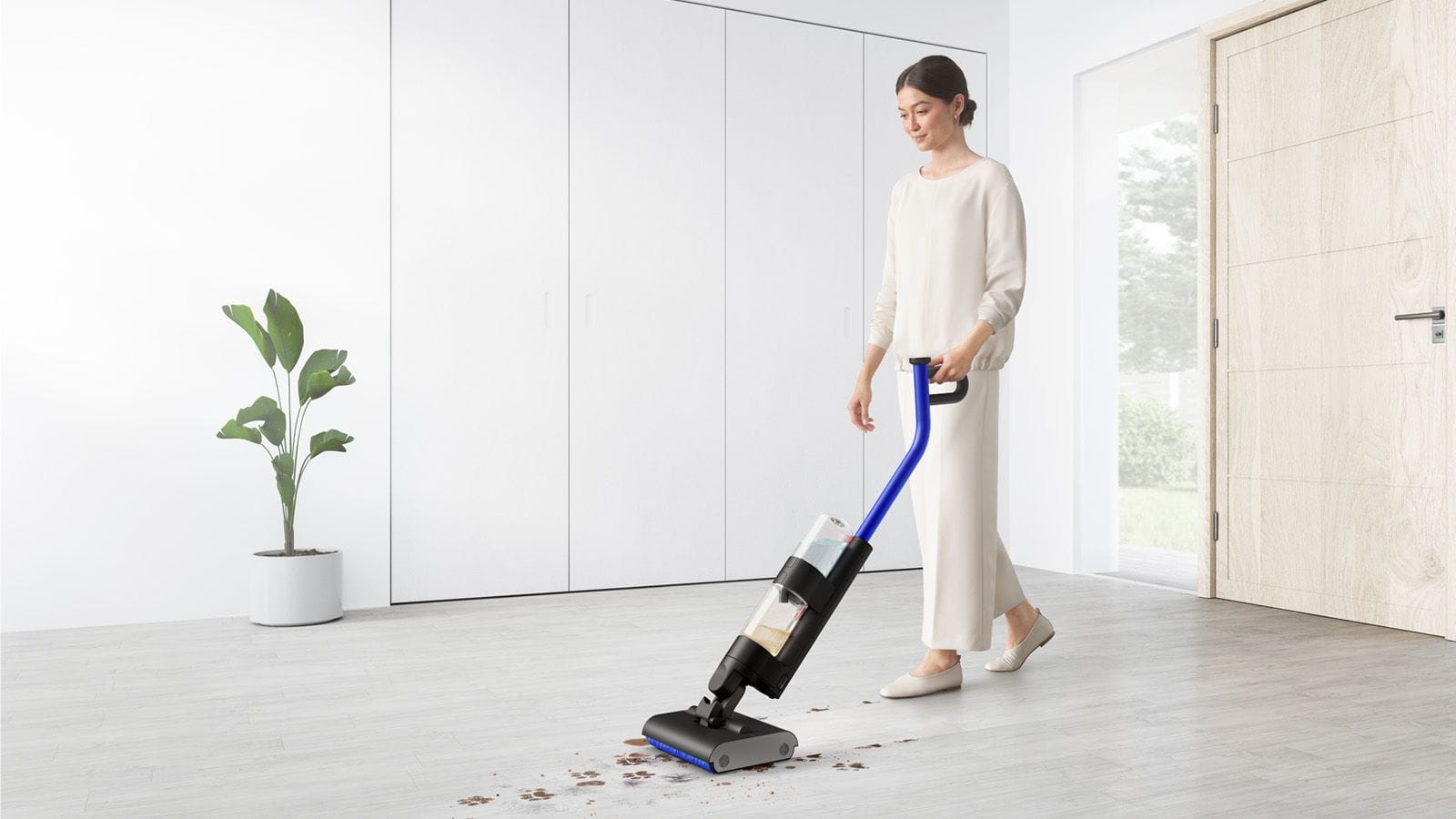 Dyson präsentiert sein neuestes Meisterstück: Der Wischsauger WashG1 reinigt leistungsstark Hartböden und entfernt dabei nassen sowie trockenen Schmutz.