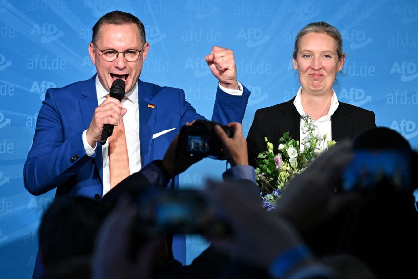 AfD-Spitzen Alice Weidel und Tino Chrupalla: Die rechtspopulistische Partei wird stärkste Kraft in Ostdeutschland.