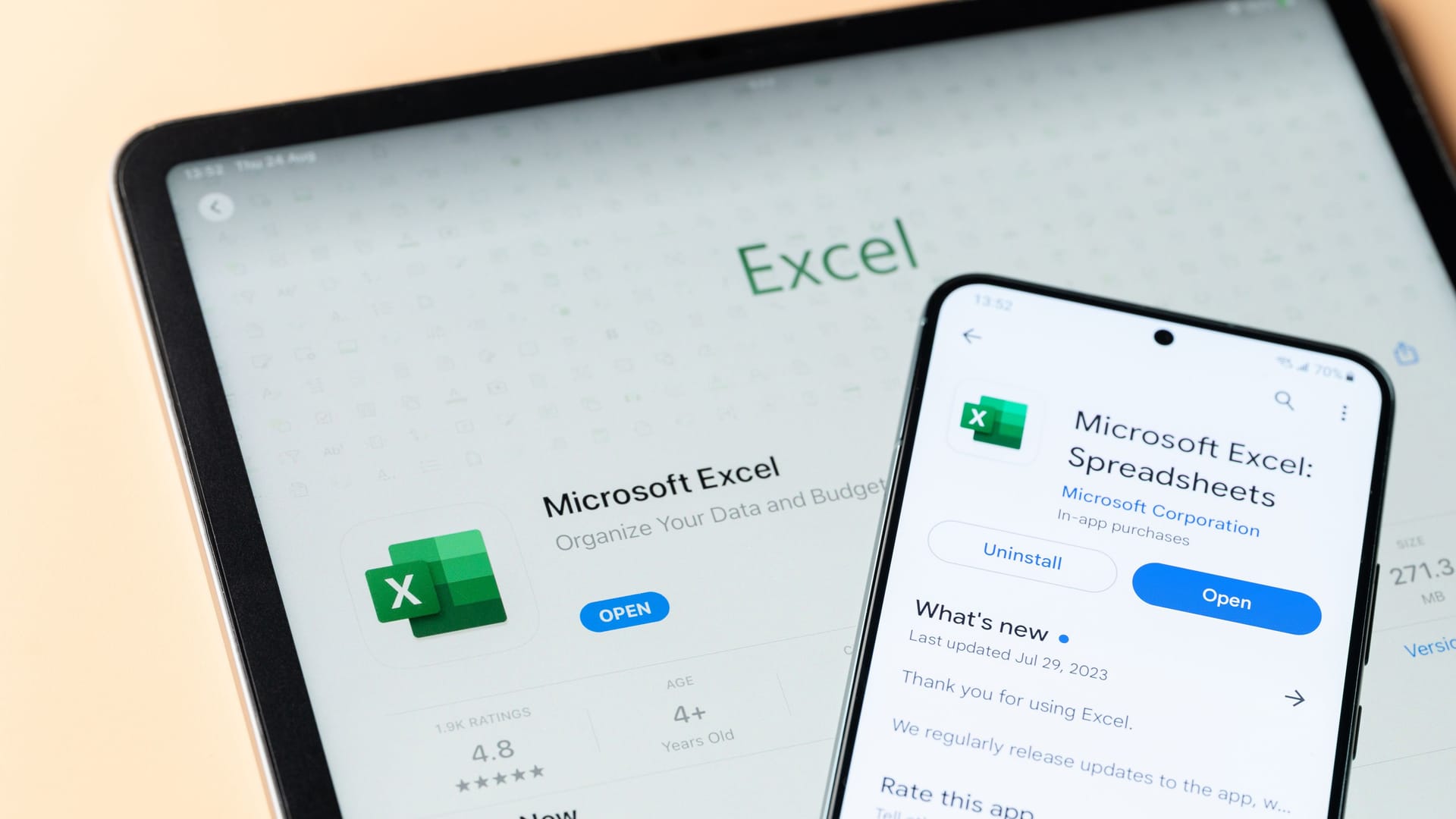 Microsoft excel app on Ipados and google store