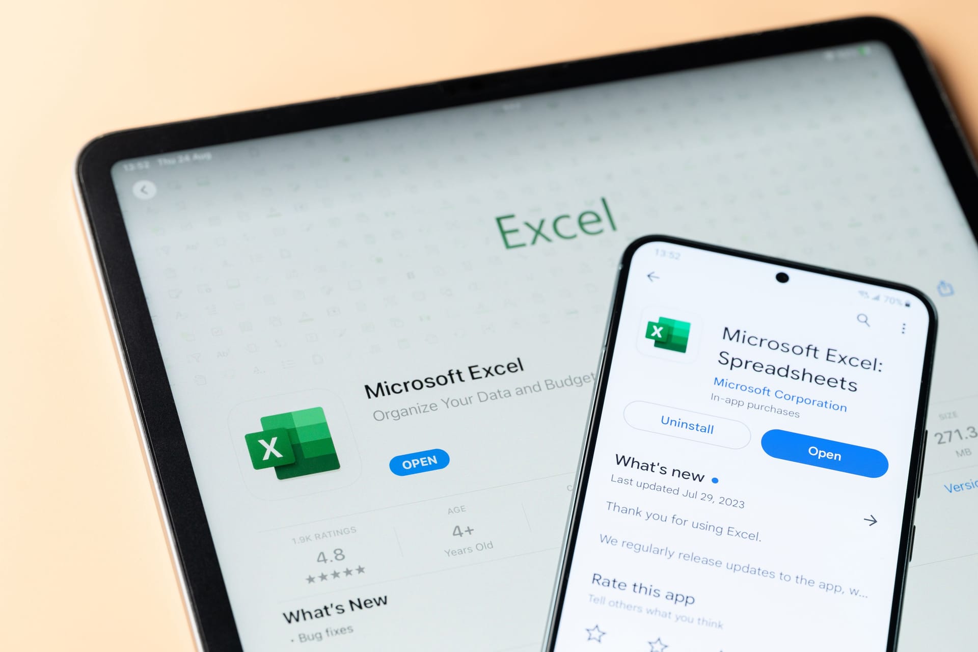 Microsoft excel app on Ipados and google store