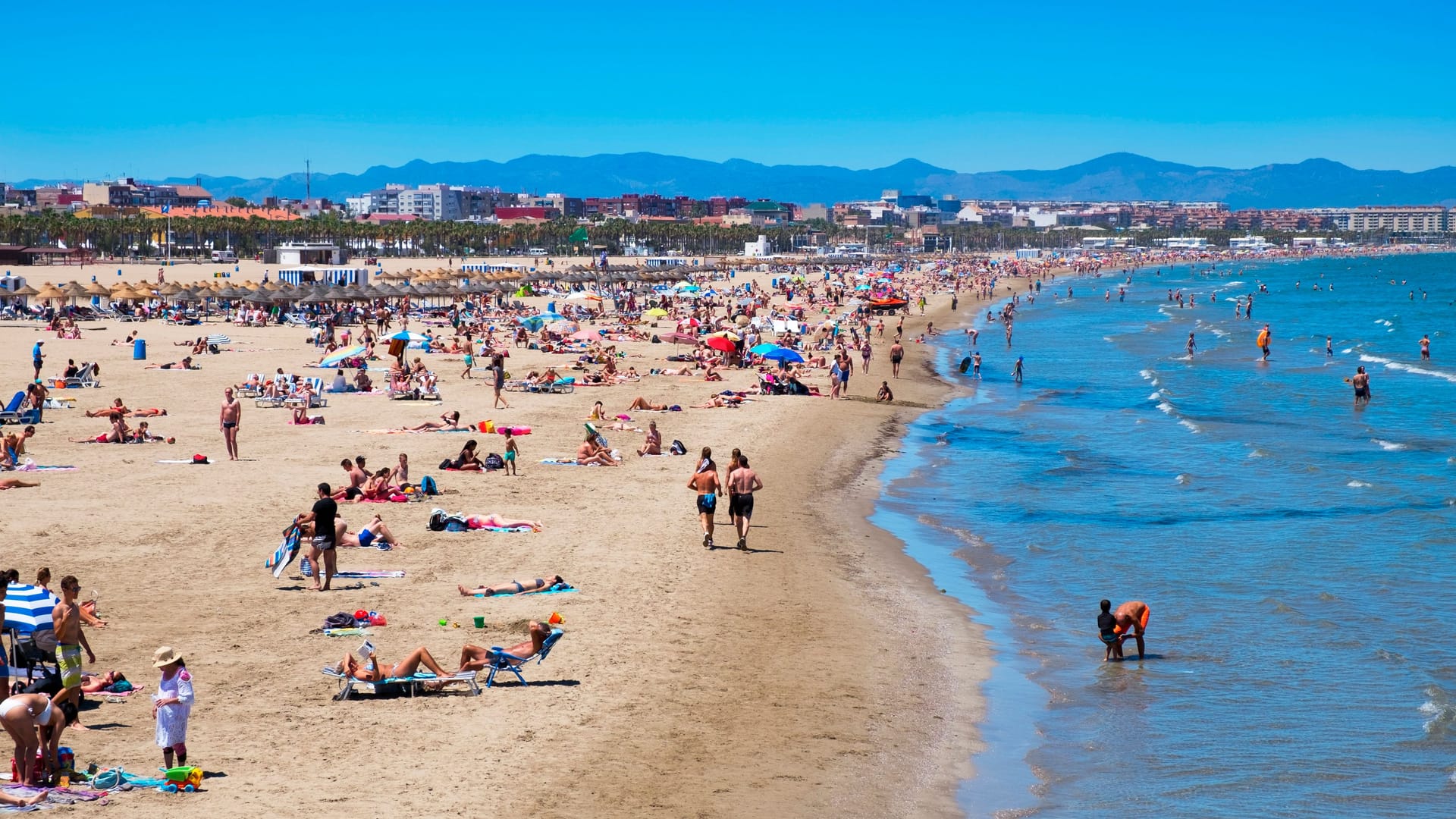 El Cabanyal and La Malvarrosa beaches in Valencia, Spain