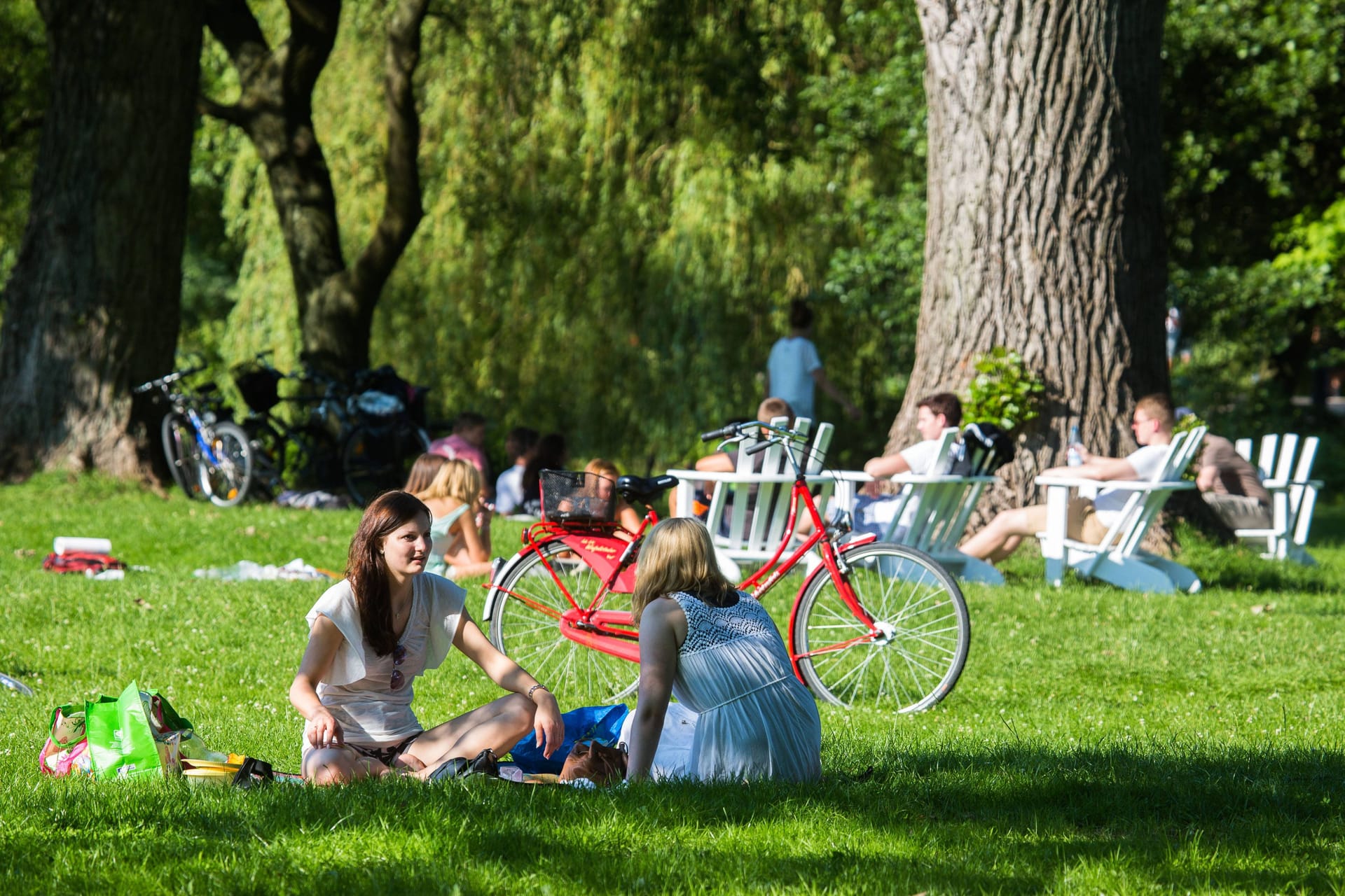 Picknick auf den Hamburger Alsterwiesen: In den kommenden Tagen wird es warm in der Hansestadt.