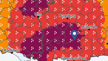 Die Wetterkarte zeigt die angespannte Situation im Süden Deutschlands.