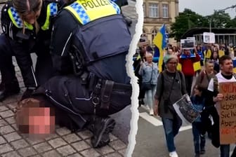 Mann versucht bei Ukraine Demo Frau mit Schraubenzieher anzugreifen