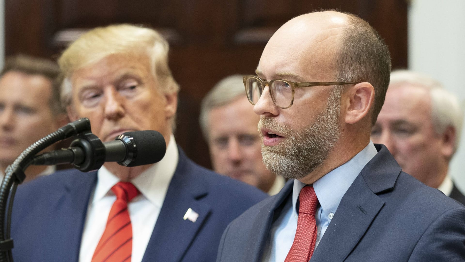 Russ Vought (rechts) und Donald Trump (Archivbild): "Es ist eine Zweckehe."