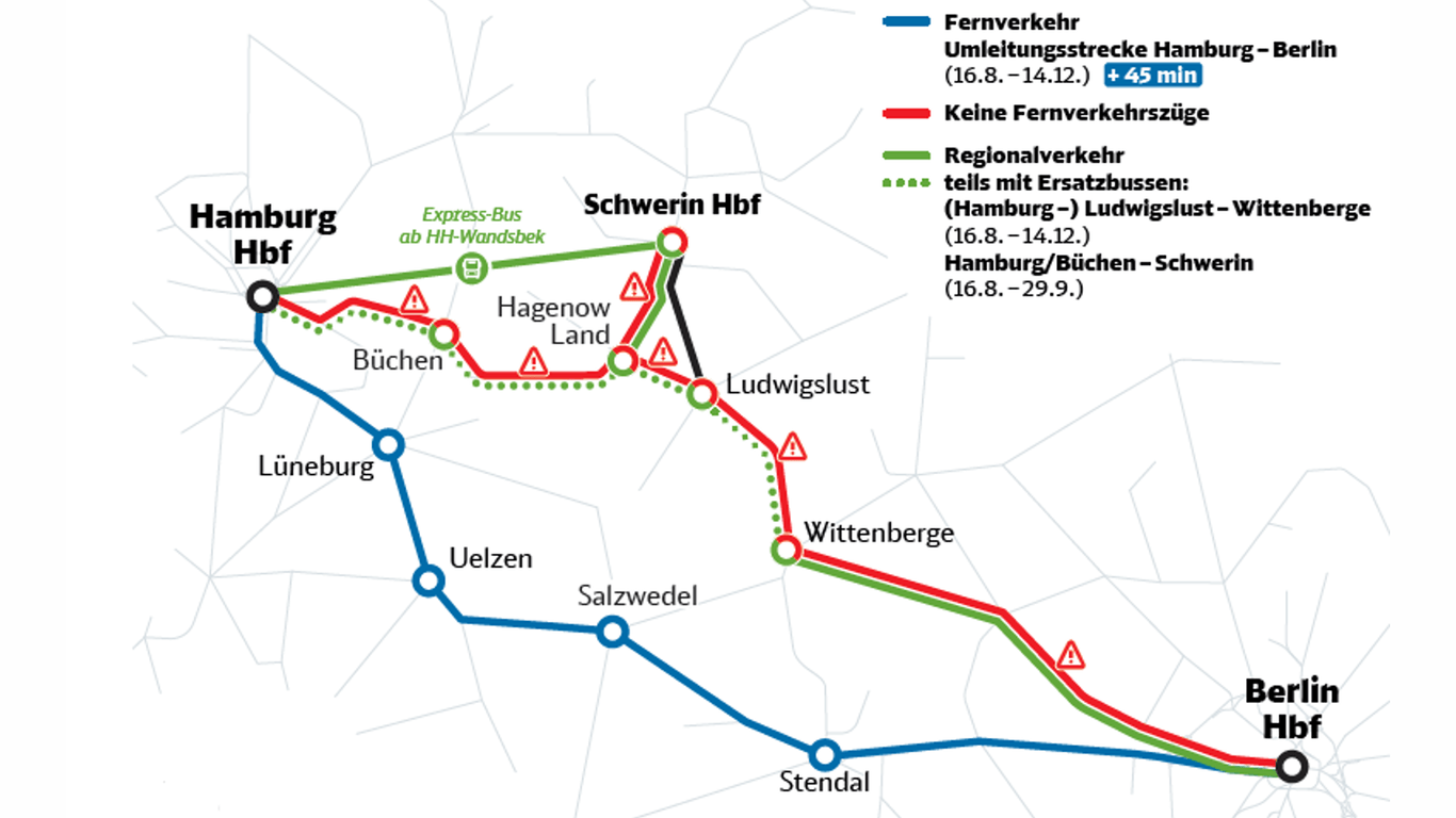 Eine Übersicht der DB-Bauarbeiten: Durch die Umleitung kommt es zu längeren Fahrzeiten.