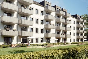 So soll der Saga-Neubau in Langenhorn aussehen (Visualisierung): Ab April 2025 sollen die 35 Wohnungen vermietet werden.