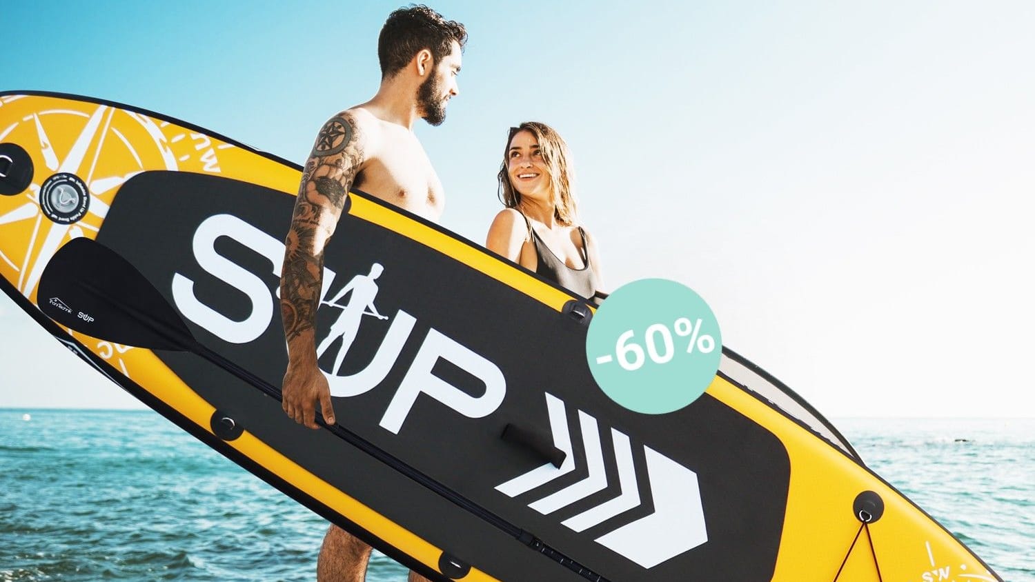 Discounter-Angebot zum Wochenende: Ergattern Sie jetzt ein SUP-Board von 24Move in verschiedenen Farben und Längen für den Sommer.