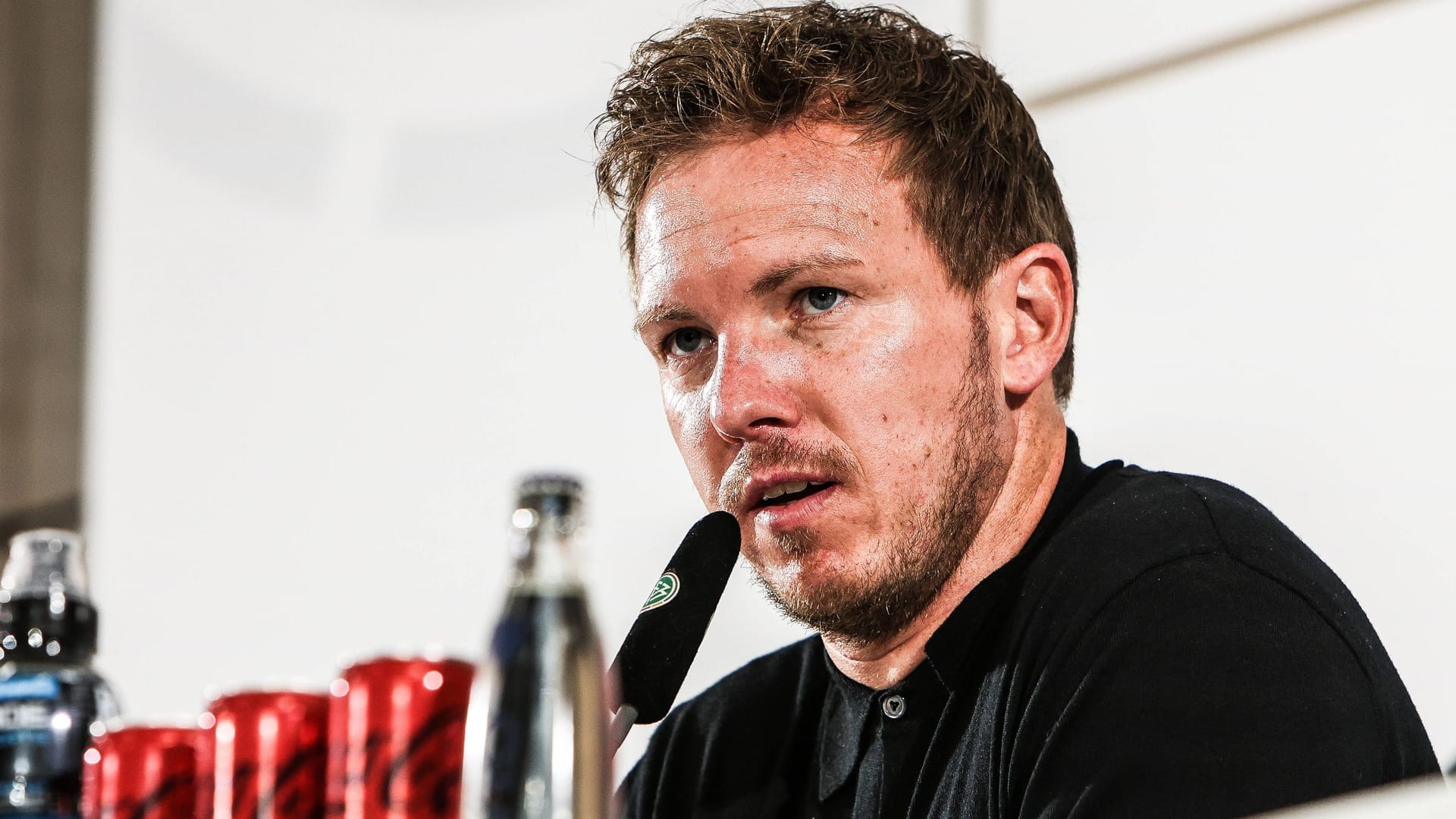 Bundestrainer Julian Nagelsmann auf einer DFB-Pressekonferenz: Der 36-Jährige wird sich vor dem letzten Test vor EM-Start äußern.