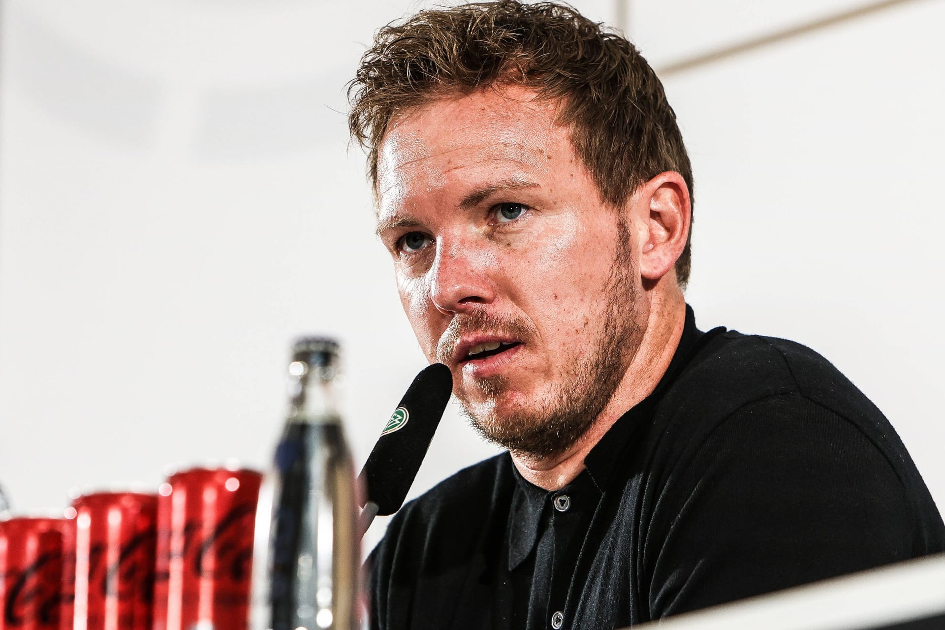 Bundestrainer Julian Nagelsmann auf einer DFB-Pressekonferenz: Der 36-Jährige wird sich vor dem letzten Test vor EM-Start äußern.