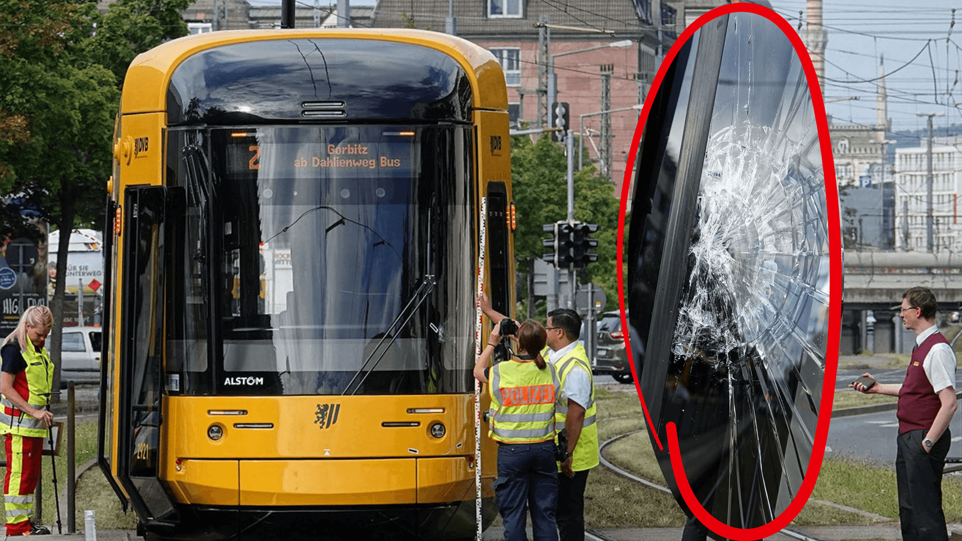 Die Unfallstelle an der Haltestelle Cottaer Straße: Der Aufprall war so heftig, dass an der Straßenbahn ein Sachschaden von rund 4.000 Euro entstand.