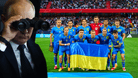 Kremlchef Wladimir Putin blickt auf die ukrainische Nationalmannschaft (Montage): Für die Spieler des Teams gelten während der EM besondere Sicherheitsvorkehrungen.
