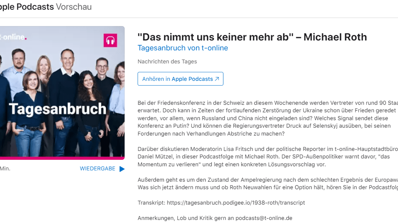 Shownotes des "Tagesanbruch"-Podcasts auf Apple Podcasts