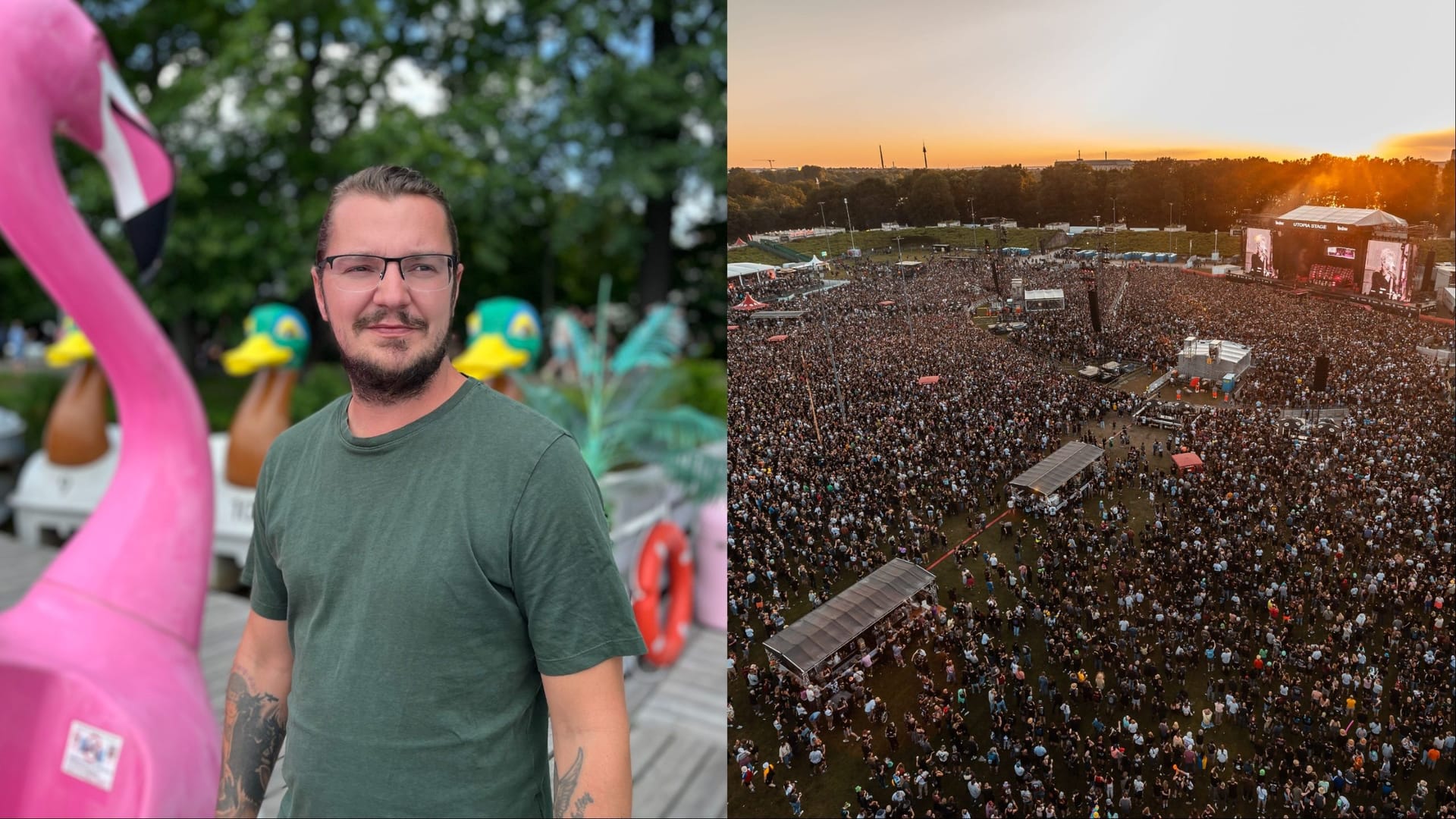 Michi Celik verleiht am Dutzendteich Tretboote: Während Rock im Park steigen auch gerne mal die Rocker in die rosa Flamingos.