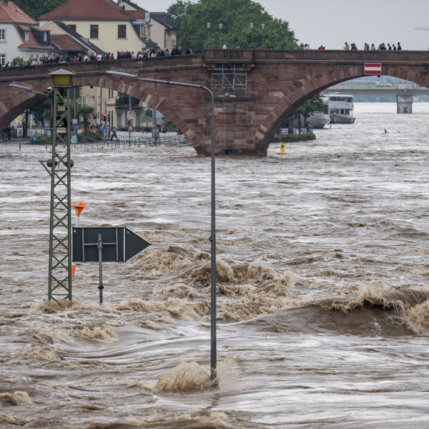 Hochwasser am Neckar in Heidelberg in Baden-Württemberg.