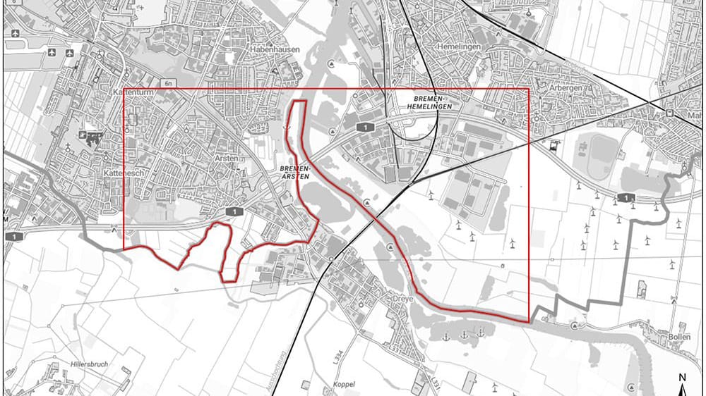 Das Erlaubnisfeld „Hemelingen“ erstreckt sich im Süden von Bremen links und rechts der Weser über die Stadtteile Hemelingen und Obervieland.