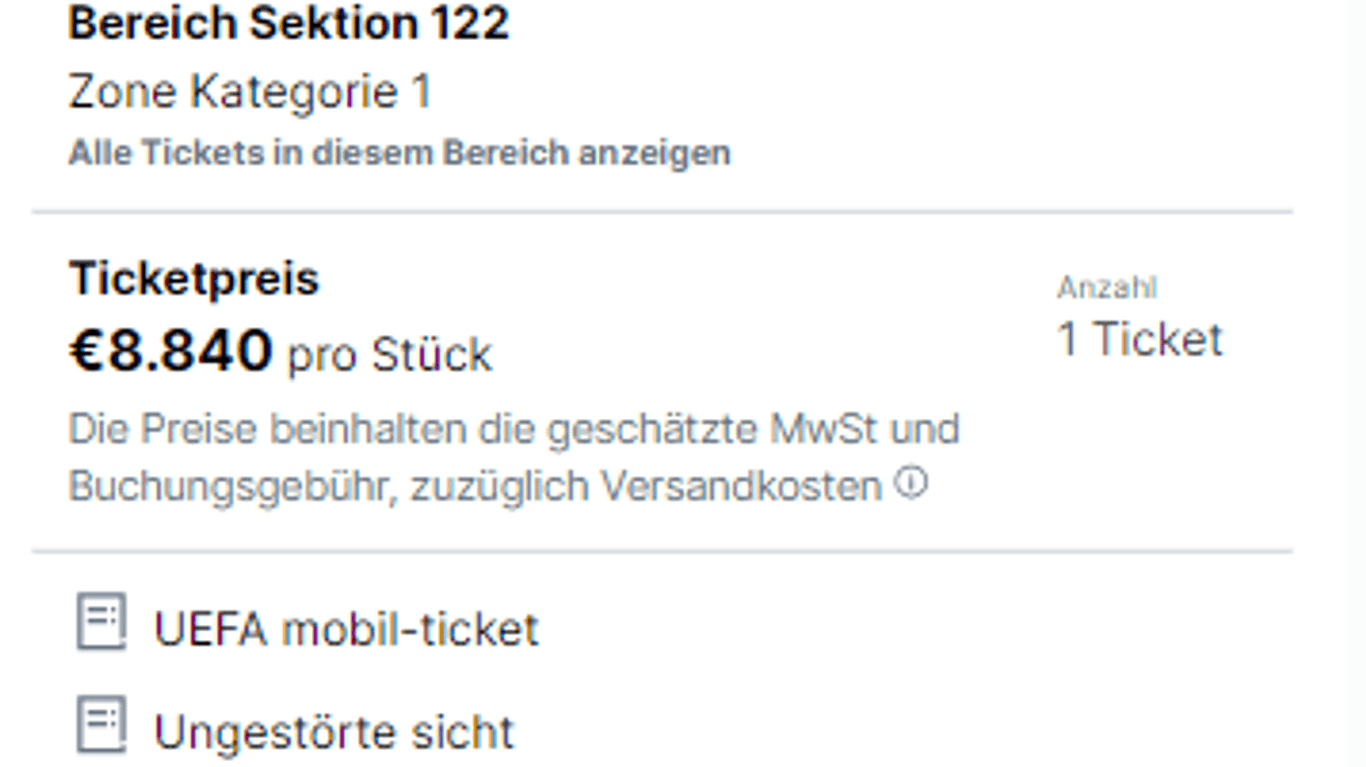 Stolzer Preis: Mehr als 8.000 Euro will ein Verkäufer für sein Ticket haben.