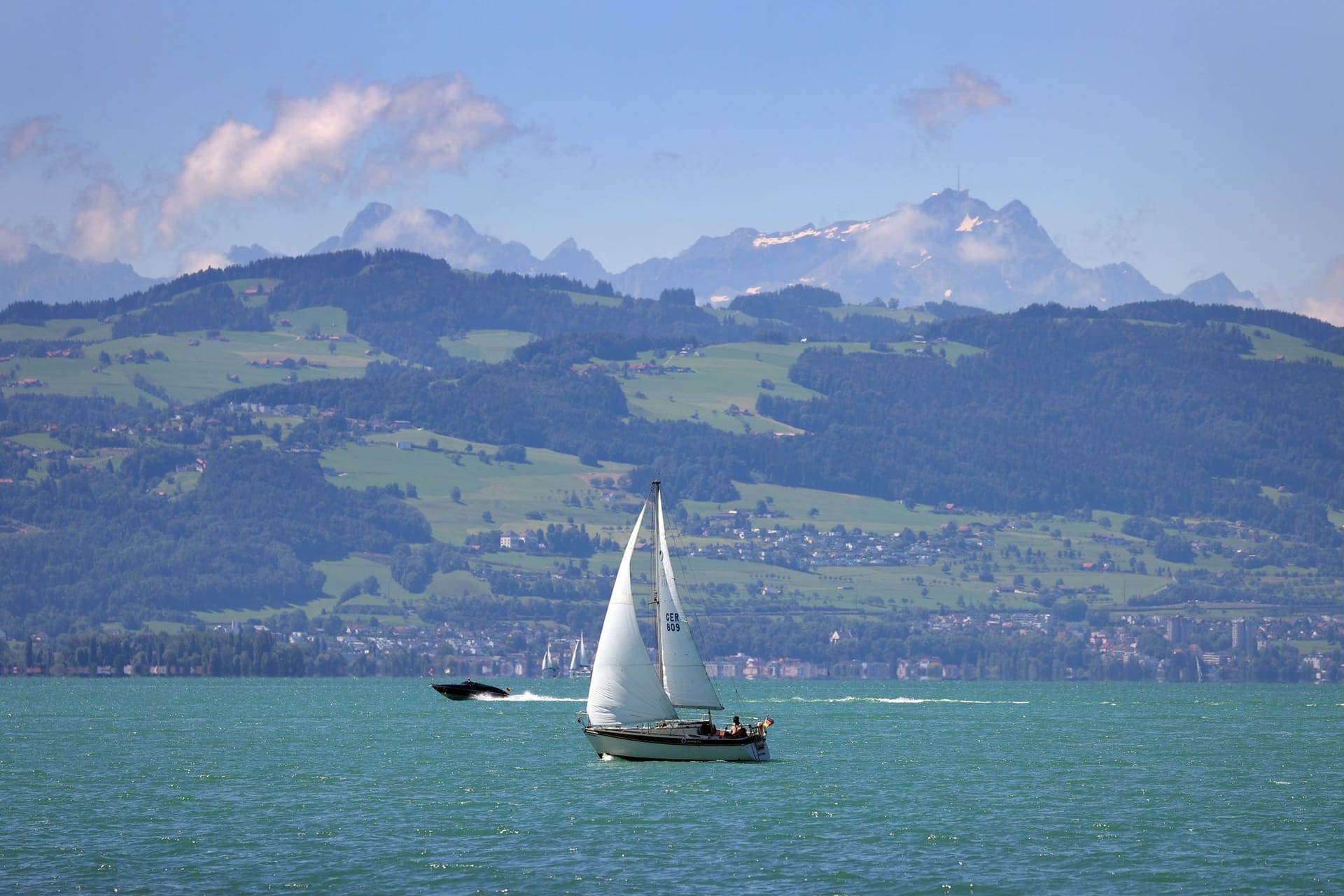 Bodensee bei Bregenz mit Blick auf Appenzell und Säntis