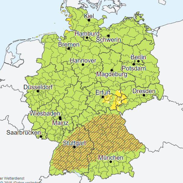 Unwetter-Warnkarte des Deutschen Wetterdienstes, 02.06.2024, 8.21 Uhr