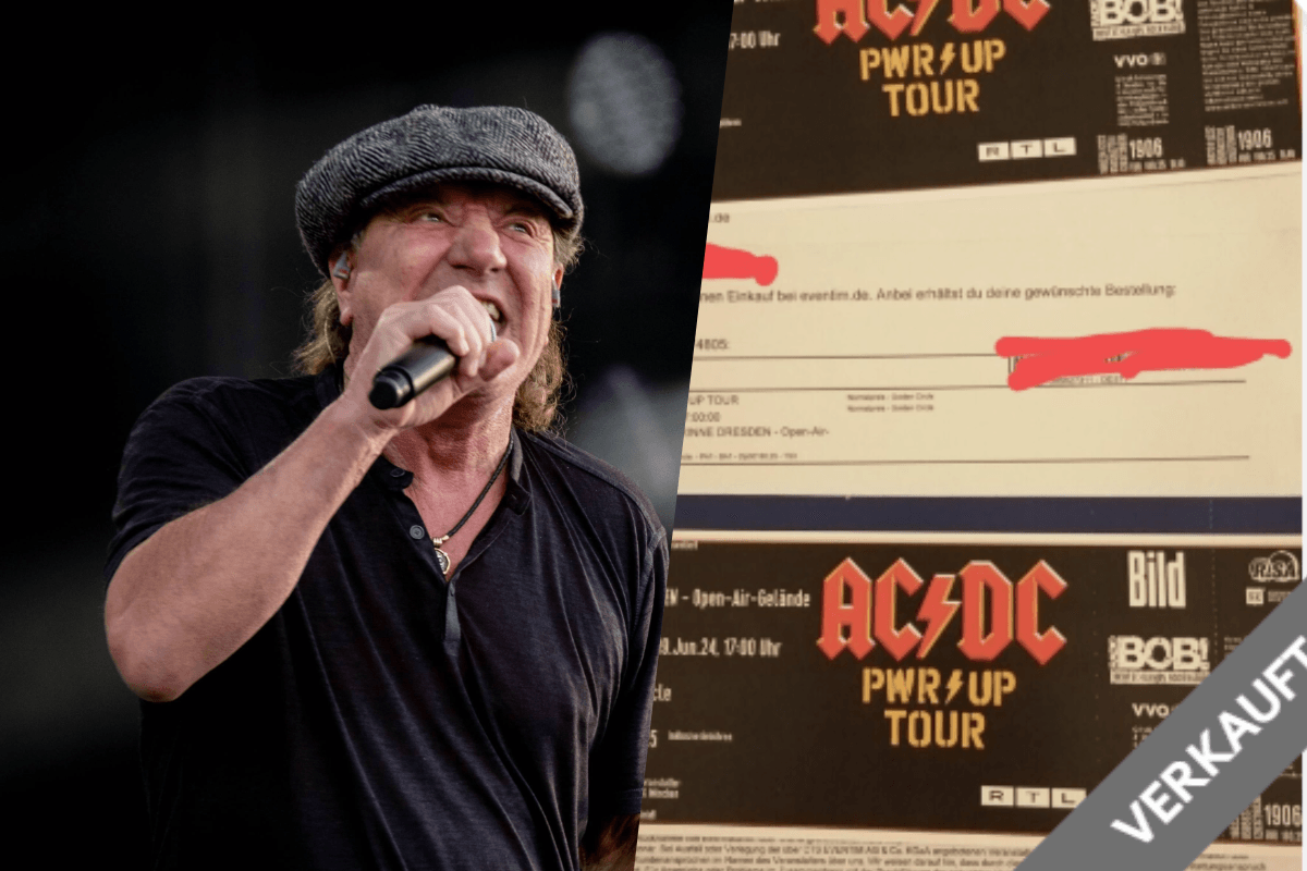 Brian Johnson bei seinem Auftritt am Sonntag in der Dresdner Rinne: Tickets kosten offiziell 150 Euro – im Netz gibt's die deutlich günstiger.