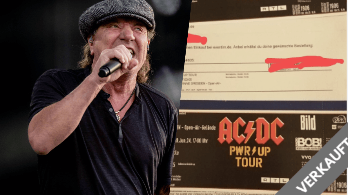 Brian Johnson bei seinem Auftritt am Sonntag in der Dresdner Rinne: Tickets kosten offiziell 150 Euro – im Netz gibt's die deutlich günstiger.