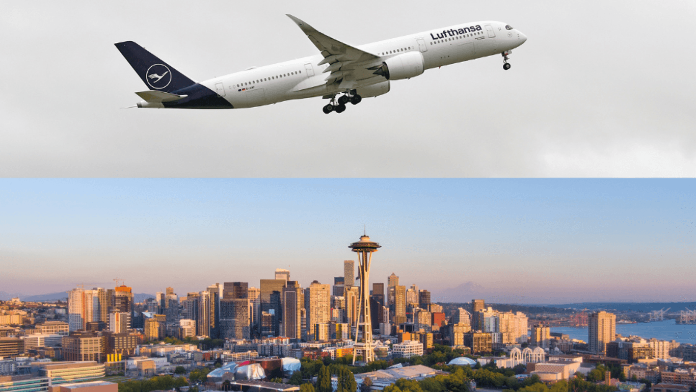 Eine Lufthansa-Maschine hebt am Flughafen München ab: Dreimal pro Woche fliegt die Airline künftig auch nach Seattle.