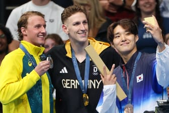 Elijah Winnington, Lukas Märtens und Woomin Kim (v. l. n. r.): Sie alle haben bereits eine Medaille gewonnen.