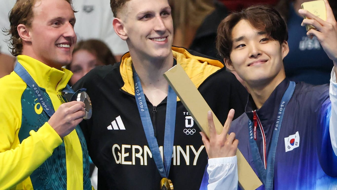 Elijah Winnington, Lukas Märtens und Woomin Kim (v. l. n. r.): Sie alle haben bereits eine Medaille gewonnen.